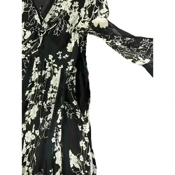 ECI New York Floral Dress Sz 12P Black Silk A Line Knee Length Formal - Picture 7 of 16